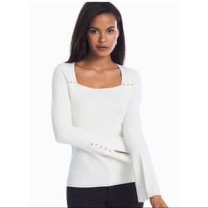 NWT WHBM White Square-Neck Sweater Bell Sleeves